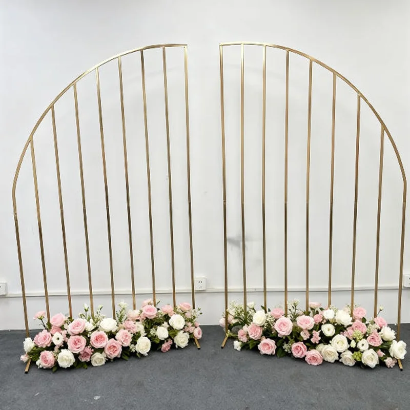 

Wedding Arch Shiny Backdrop Balloon Stand Background Metal Gold Plating Outdoor Artificial Flower Door Shelf Frame 2 PCS