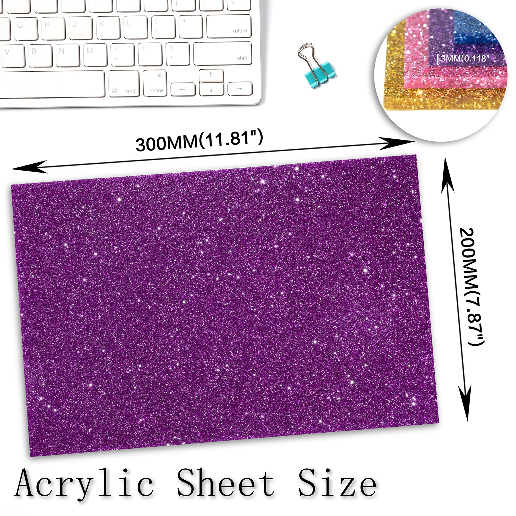 Single-sided Shiny Acrylic Sheet, PMMA 3.0 mm Thick, Various Colors Suitable for Decorative Objects, Crafts and Jewelry