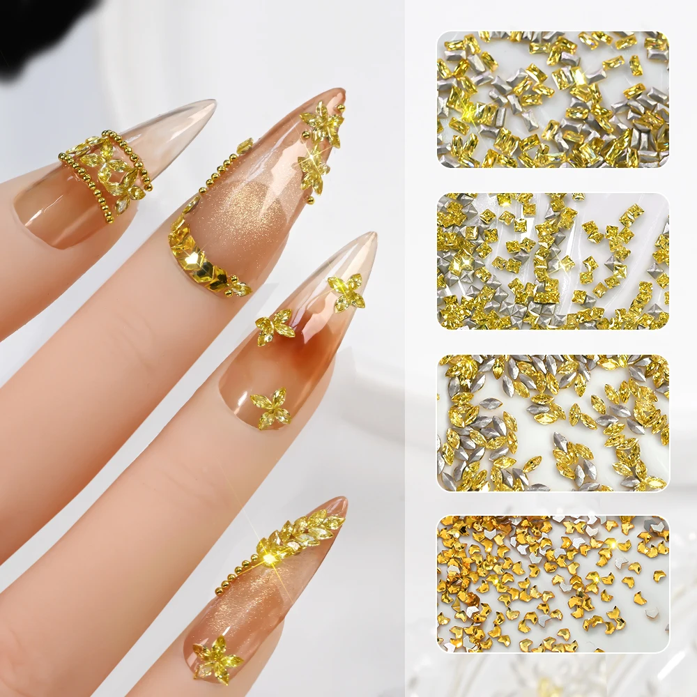 

100 шт. золотых циркониевых украшений для ногтей, сверкающие квадратные/кристаллические стразы в форме «лошадиный глаз», плоские, для маникюра своими руками