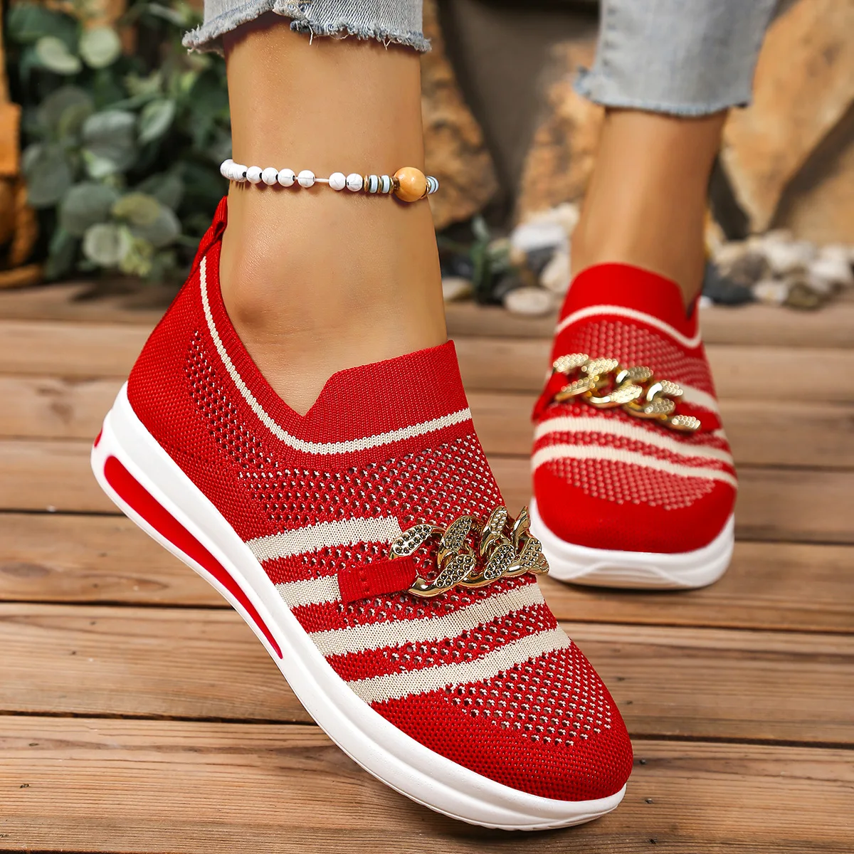 

Shoes for Women Summer Fashioni Mesh Breathable Comfortable Slip on Platform Wedges Flats Loafers Sneakers Plus Size 36-43