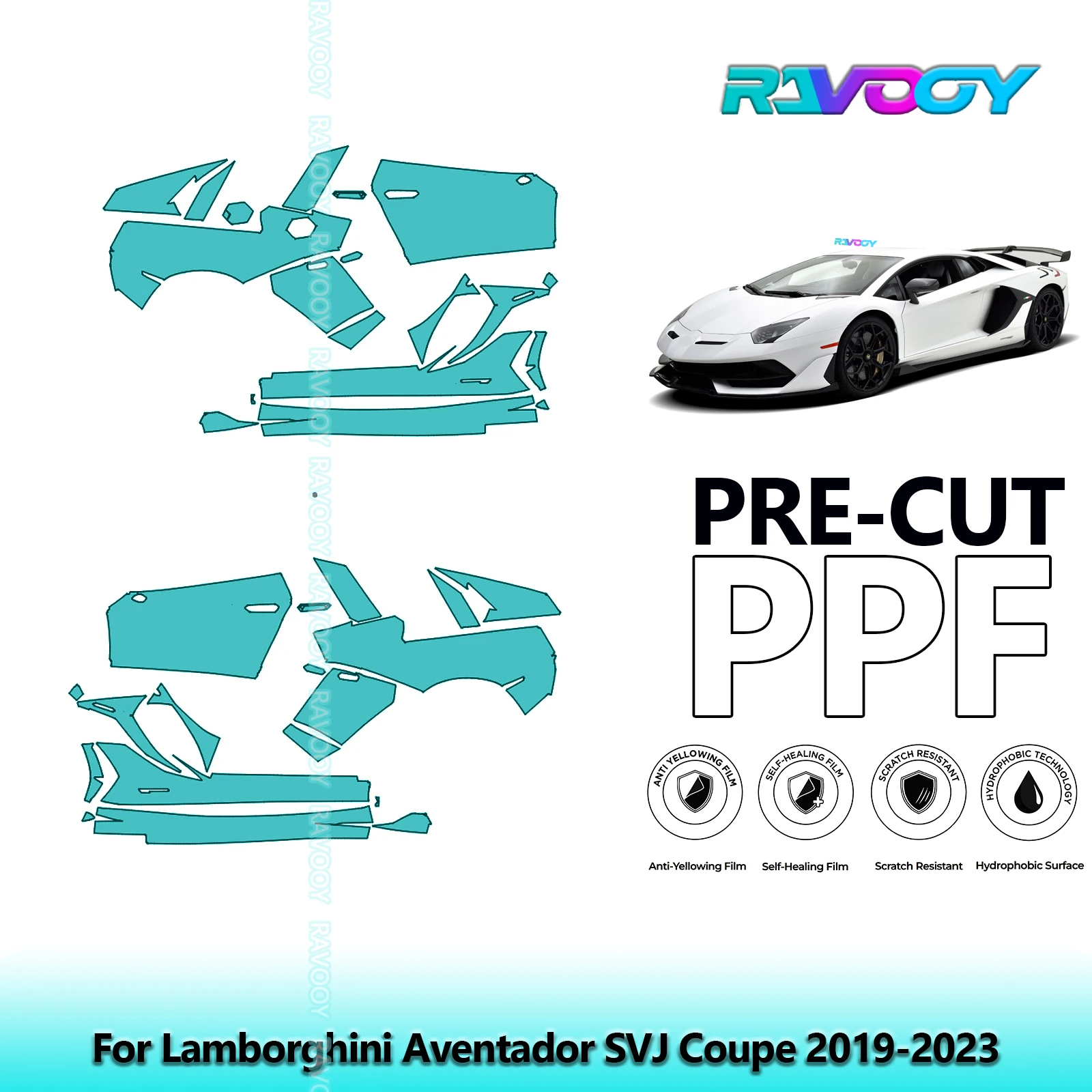 

For Lamborghini Aventador SVJ Coupe 2019-2023 8.5mil Clear Matte Pre-Cut PPF Door & A/B Pillar Kit TPU Paint Protection Film Set