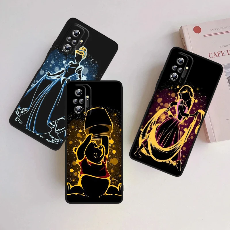 Disney Cartoon Princess Beauty For Xiaomi Redmi Note 13 12R 12 12S Turbo 11 11T 11S 10 10S Pro Plus 5G Black Cover Phone Case