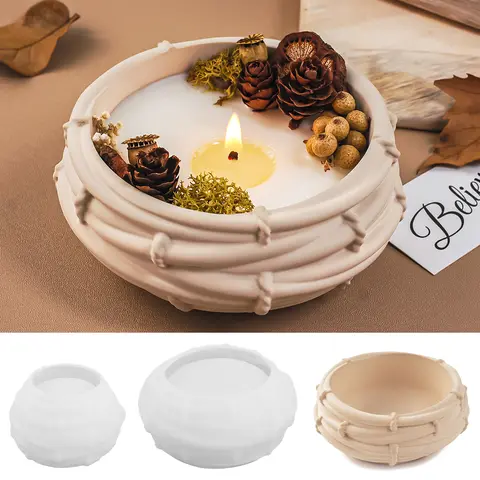 크리 에이 티브 대나무 바구니 촛불 그릇 실리콘 금형 DIY 새 둥지 화분 콘크리트 시멘트 금형 쥬얼리 보관함 공예 주조