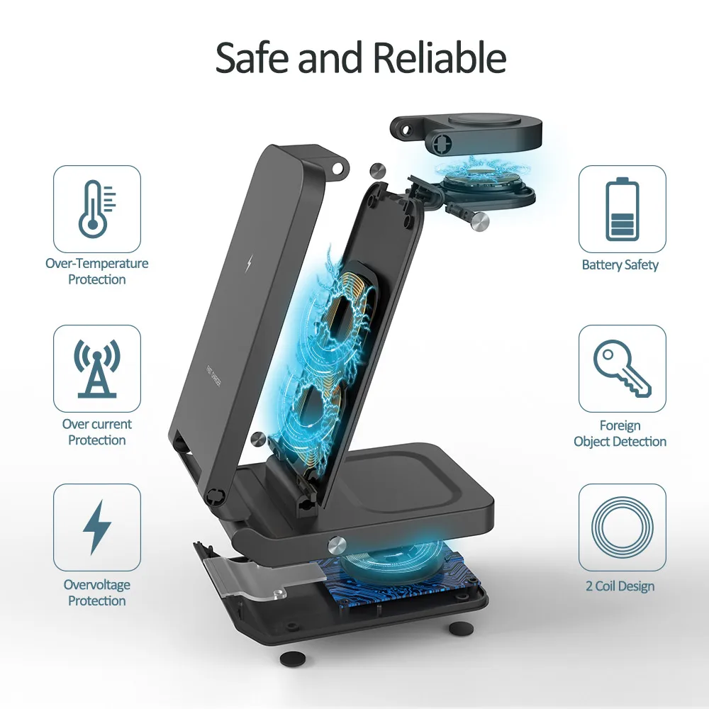 Беспроводное зарядное устройство iLEPO, 20 вт, складное, 3 в 1, для быстрой зарядки QI, для IPhone 14, 13, 12, 11, XR, 8, Apple Watch, Airpods Pro, IWatch