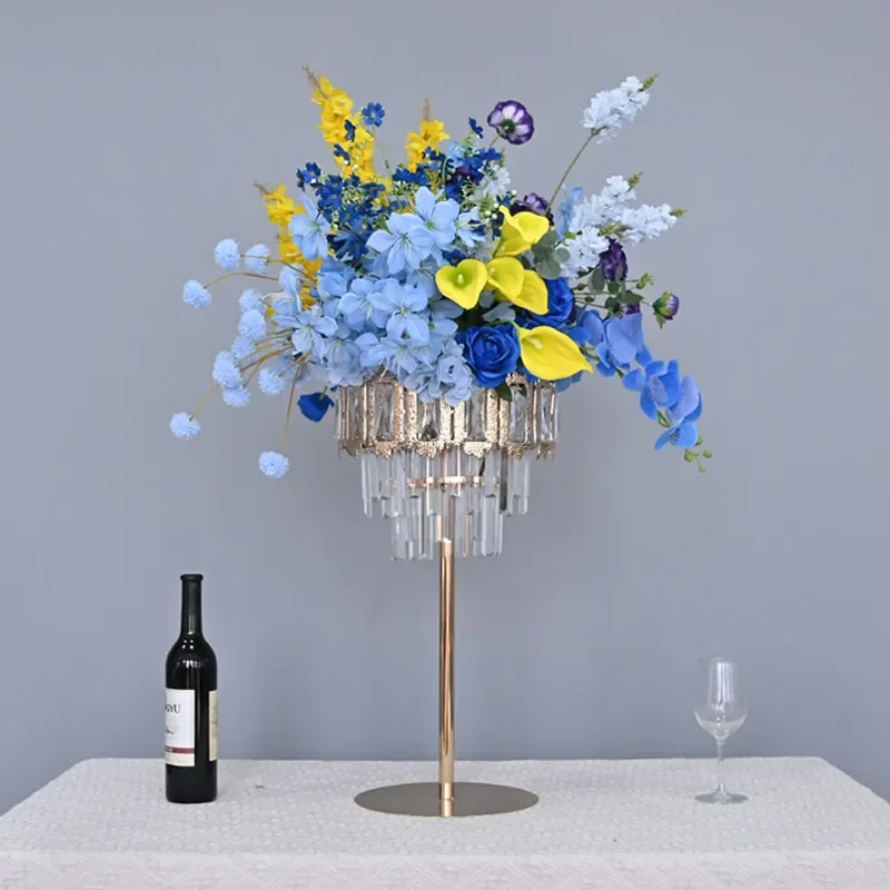 a*-High-grade electroplated gold crystal pendant flower device simulated flower hotel wedding round table main table flower^
