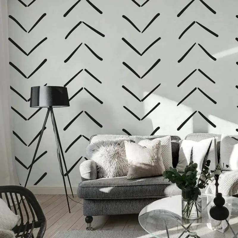 Slim Delicate Herringbone Wallpaper in Black and White,Scandinavian Design Removable Peel and Stick Wallpaper,Nonwoven Wallpaper