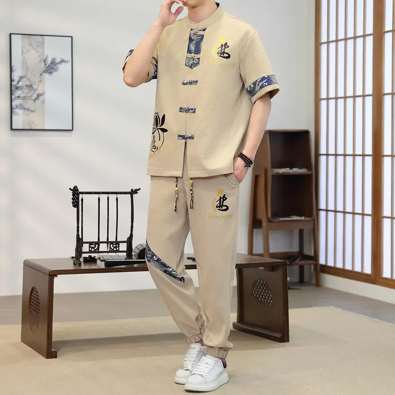 Shirts + trousers 2025 summer new style Sportswear Men's fashion Sets Male Casual Shirts Two Piece Outfits Suit M-4XL