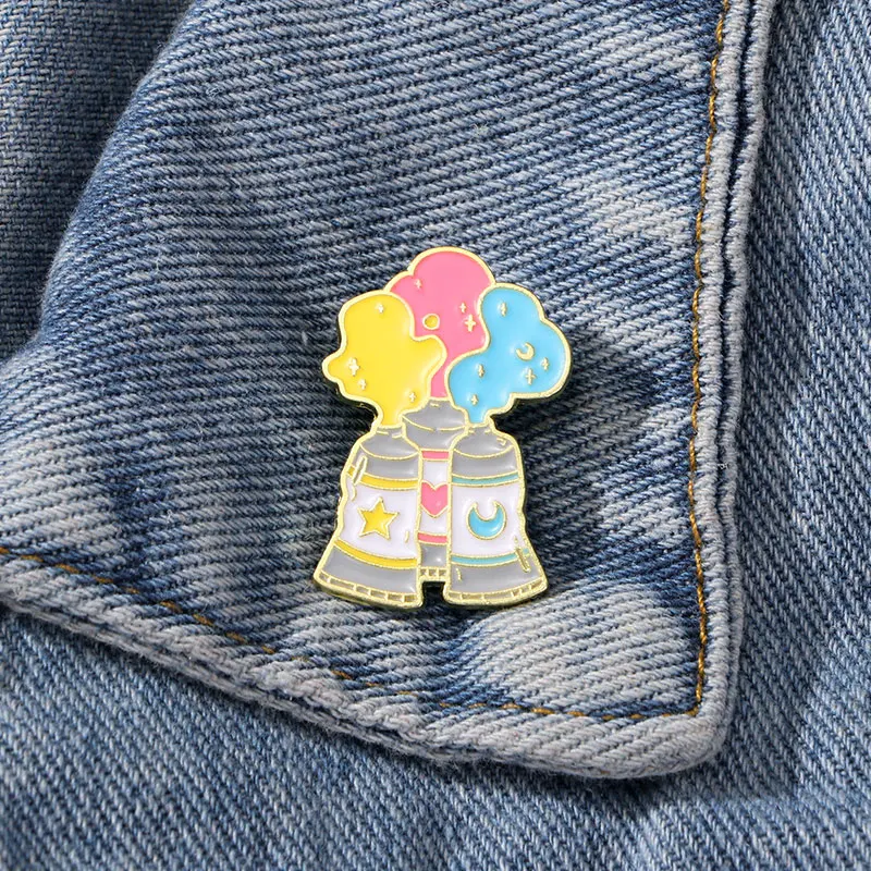 Pretty Colorful Pigment Enamel Collar Pin Yellow Blue Pink Colors Star Heart Moon Pattern Paint Brooches Cheap Jewelry Wholesale