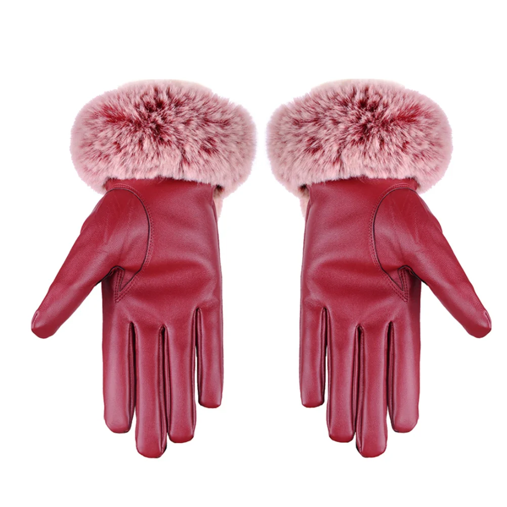 

1Pair Winter Windproof PU Gloves Red Woman Touch Screen Cycling Outdoor Warm Fashion Gloves Touch Screen Glove