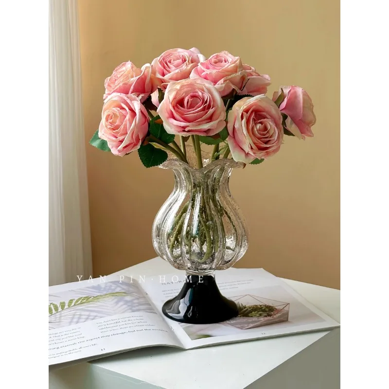 

French high-end entrance living room art flower ware soft glass ornament