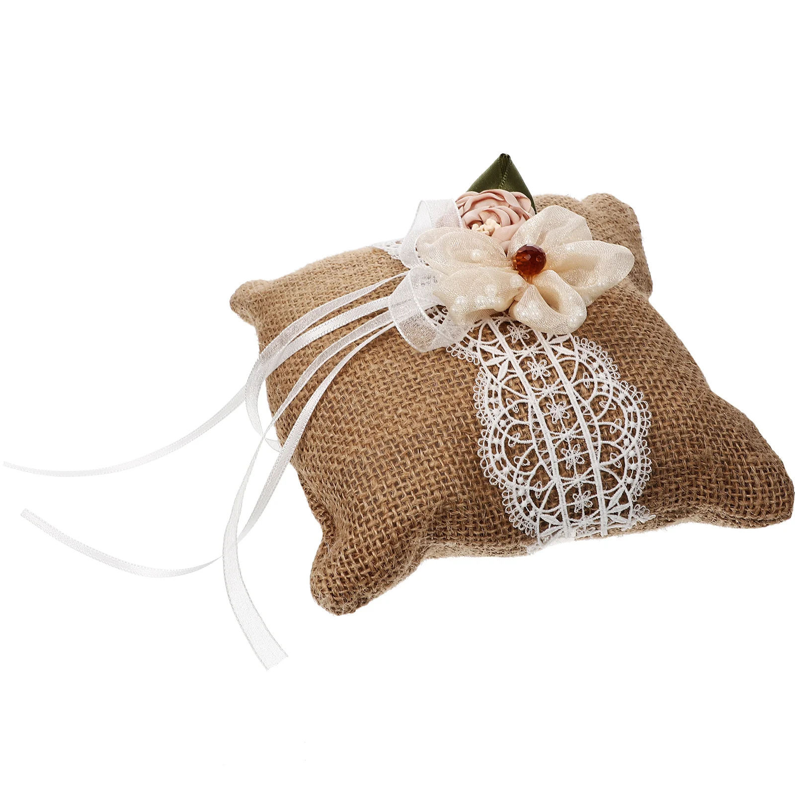 

Vintage Lace Wedding Ring Pillow Bowknot Design Bridal Cushion Engagement Anniversary Decorative Flower Basket Linen