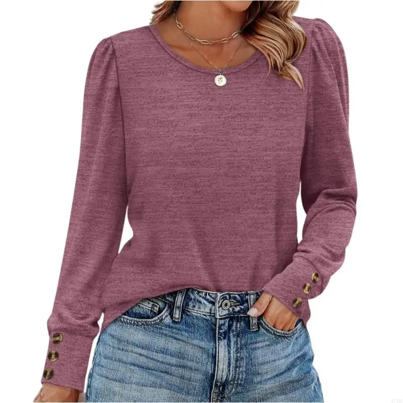 

77HE Women's long-sleeved shirt with buttons and cuffs, casual autumn lightweight top