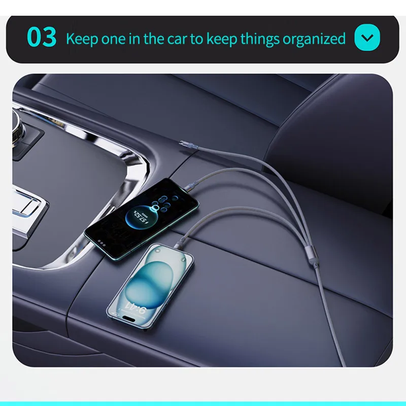 

3 in 2 Fast Charging 100W Type-C Cable USB C Weave Charger Cable Wire Multi Usb Port Multiple Usb Charge Line for Iphone Huawei