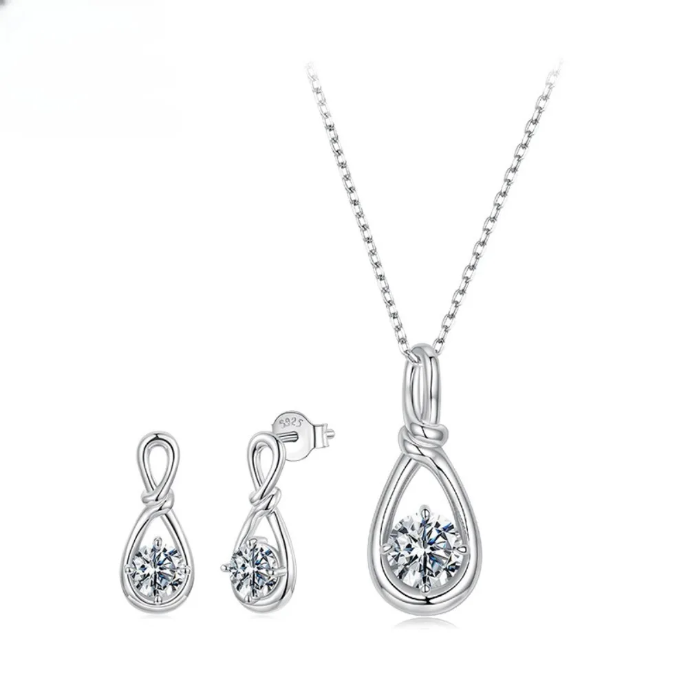 

New Women's S925 Sterling Silver Necklace and Earring Set With Moissanite – a High-End, luxurious Jewelry Gift for Women.