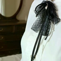Fashion Black Lace Ribbon Bow Tie Pearl Pendant Brooch Women Shirt Collar Clothes Necktie Decoration Accessories