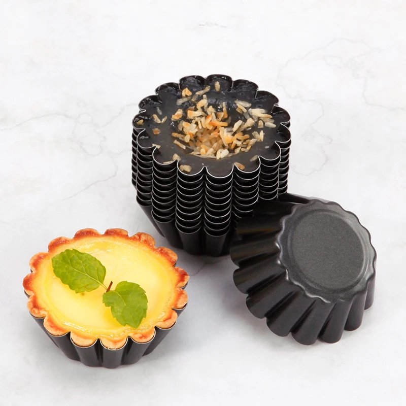 6/12Pcs Non Stick Egg Tart Molds Reusable Thickened Chrysanthemum shaped Carbon Steel Cake Cookie Mold Kitchen Baking Tool