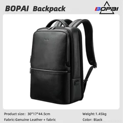 BOPAI Mochilas De Couro Dos Homens Mochilas De Negócios Grande Capacidade Primeira Camada De Couro Mochilas De Computador De Luxo Série De Bolsa De Couro