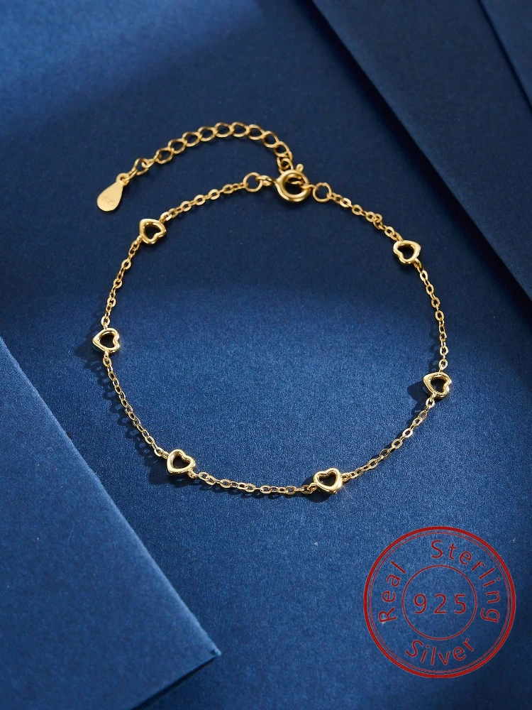 

925 Sterling Silver Elegant Hollow Out Heart Bracelet For Women Anniversary Party Birthday Gift Daily High Quality Fine Jewelry