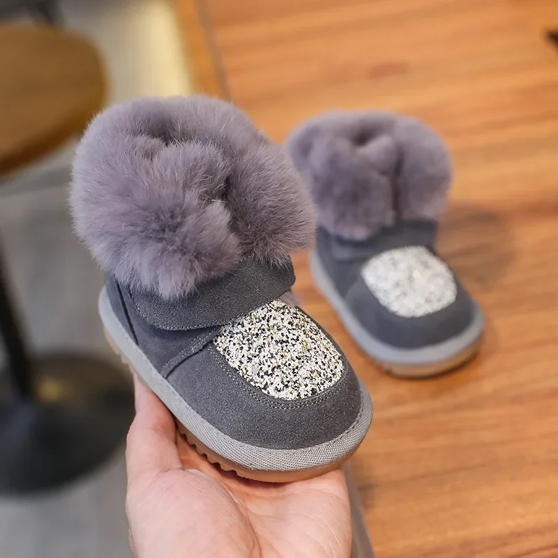 Baby Girl Boots Toddler Snow Boots Winter Warm Plush Kids Cotton Shoes Non-slip Outdoor Shoes SOH028