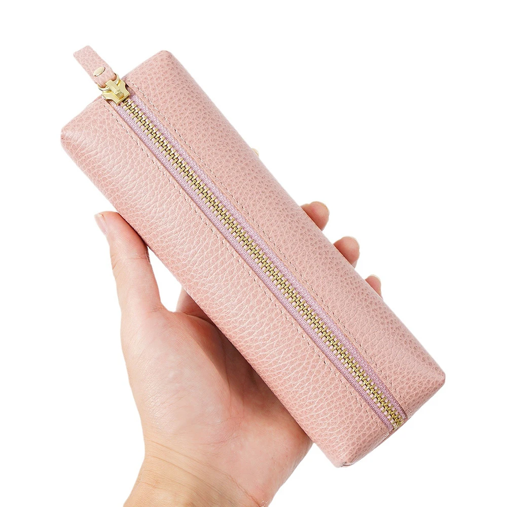 Benutzerdefinierter Name, Federmäppchen aus Rindsleder, luxuriöse Aufbewahrungstasche mit Reißverschluss für Business und Büro, Stifttasche für Studenten, personalisierte Kosmetiktaschen, Geschenk – Detail 7