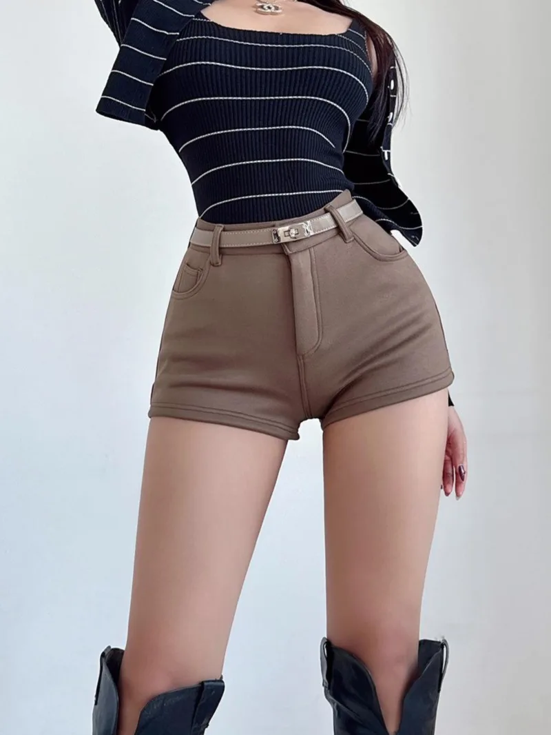 Basic Waistband Shorts For Women High-end Spicy Girl Thick Woolen Fabric, Slimming High Waist Fashion Women Shorts 2025 New 1BN9