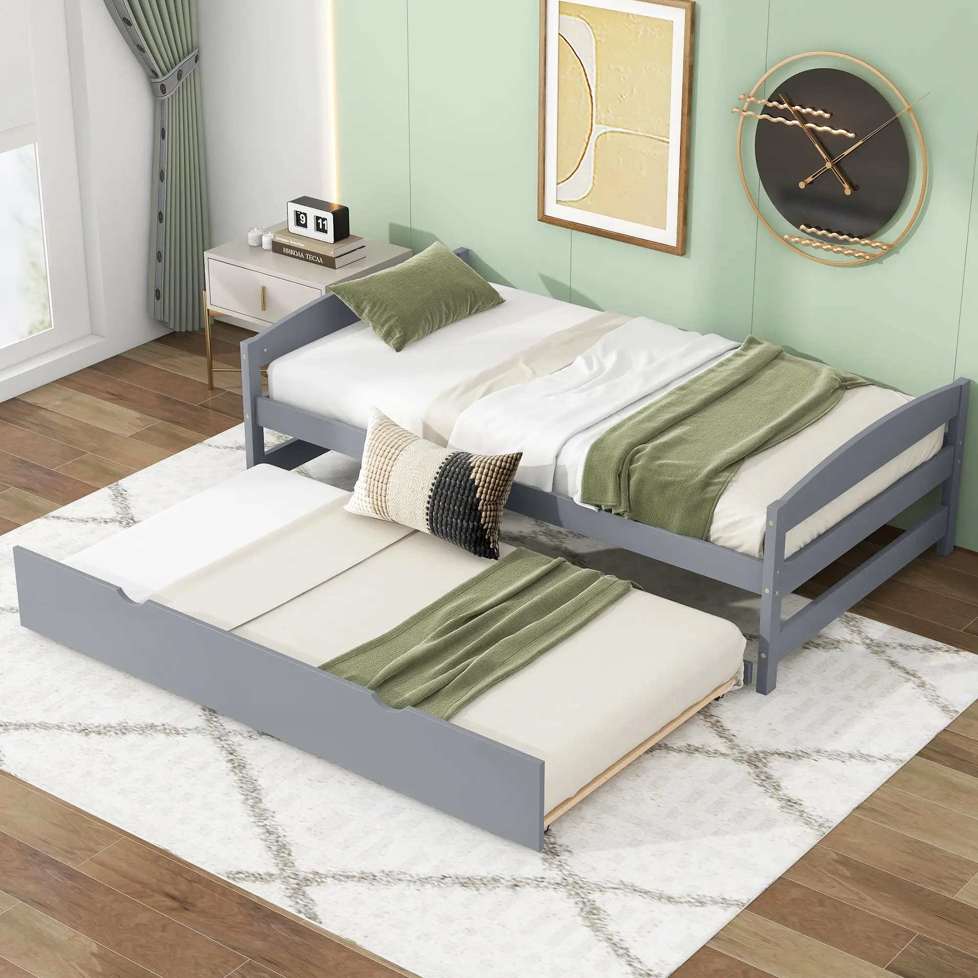 Cama con plataforma doble y nido doble, gris
