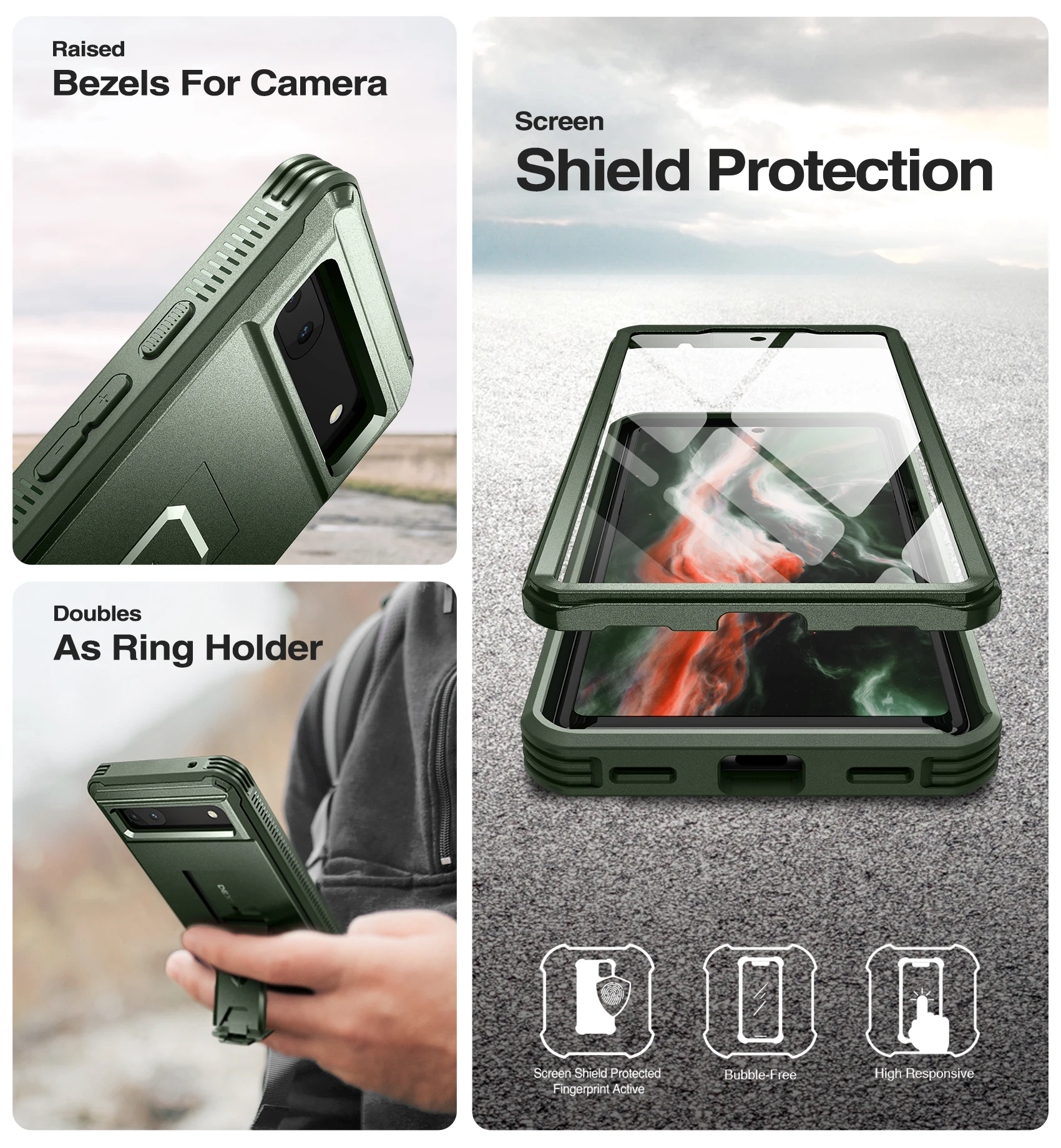 For Google Pixel 6A Full Body Heavy Duty Military Protection Shockproof Protective Bracket Case With Built in Screen Protector