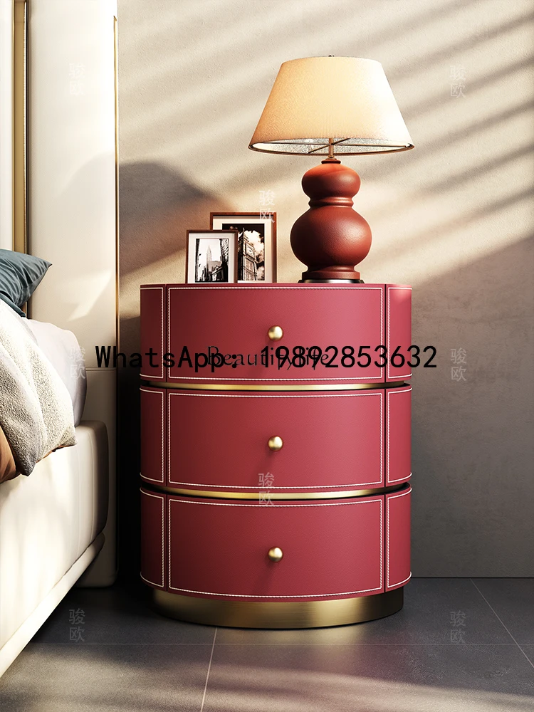 

GZ 05-*bedside table saddle leather light luxury simple solid wood high-end cabinet