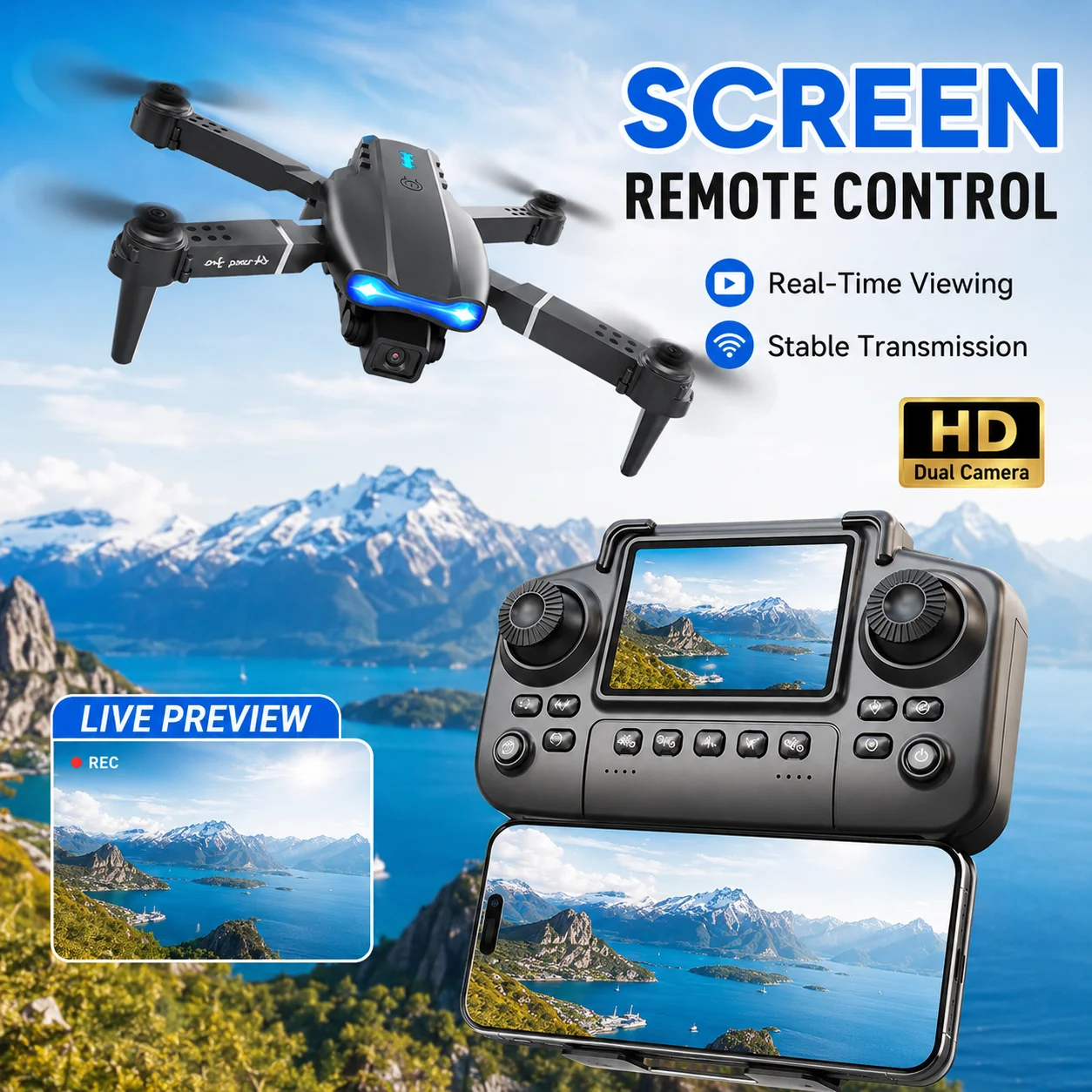 Portable Foldable Drone 3.7V 1800mAh Modular Battery 15 Mins Flight Time 100M Remote Distance Storage Box RC Toy Drone
