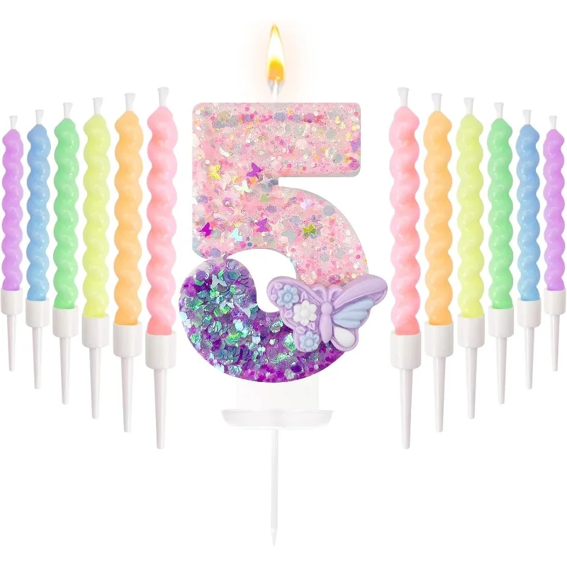 New 0-9 Number Birthday Two tone purple butterfly with twelve thread wax Digital Party Anniversary Candle Decoration