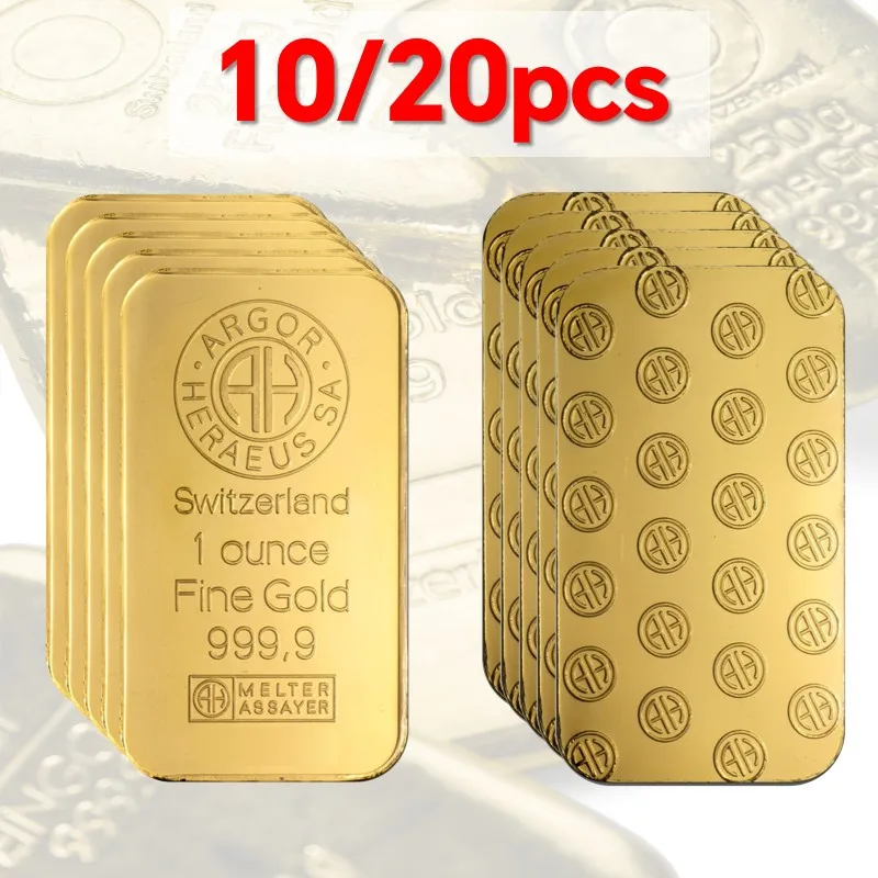 

1~20pcs Switzerland 1 Ounce Argor Heraeus Gold Bars Suisse Gold Bars Iron Gold Plated Bullion Souvenir Collection