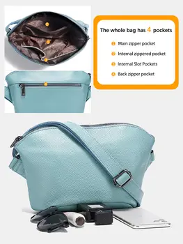 Zency 簡約牛皮小姐單肩包,附拉鍊口袋,可調式肩帶,米色斜背手提包/皮夾 10 最佳銷售 米色手提包 - №1