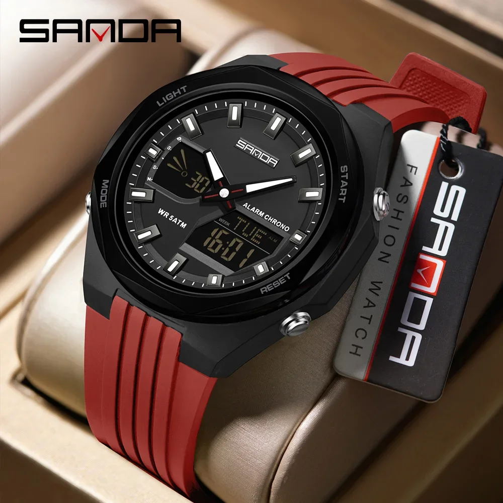 

SANDA New 6267, студенческие электронные часы для отдыха, спортивные многофункциональные водонепроницаемые часы с обратным отсчетом, ночник, мужские электронные часы