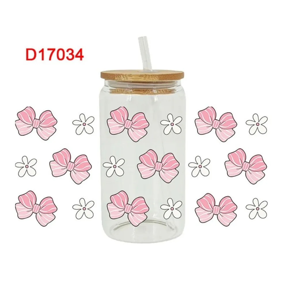 Creative Clear UV DTF Transfer Sticker Bow Theme Waterproof Cup Decals Smooth DIY Pink Bow Decals for Cup Decoration