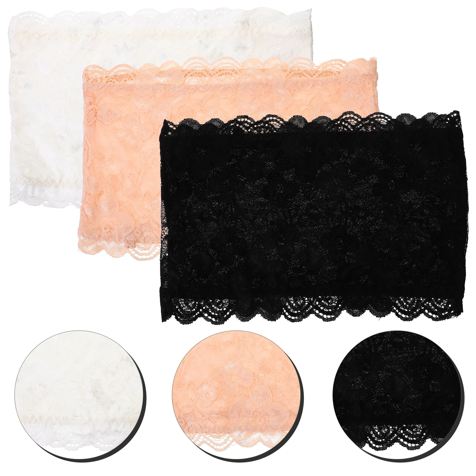

3pcs Women Seamless Strapless Bandeau Tube Bra Elastic No-Padded Undergarment For Summer Low-Cut Tops Floral Lace Stretchy Size