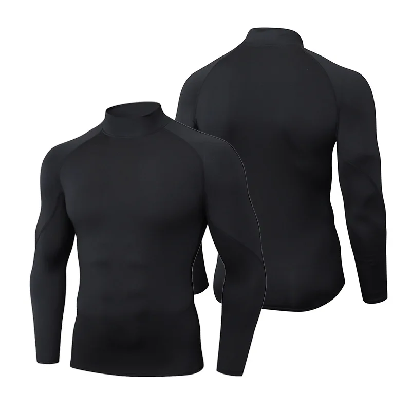 Men's High neck Long Sleeve Compression Shirts Cool Dry Sun Protection Sports Tights Undershirts Running Gym Tops image 2
