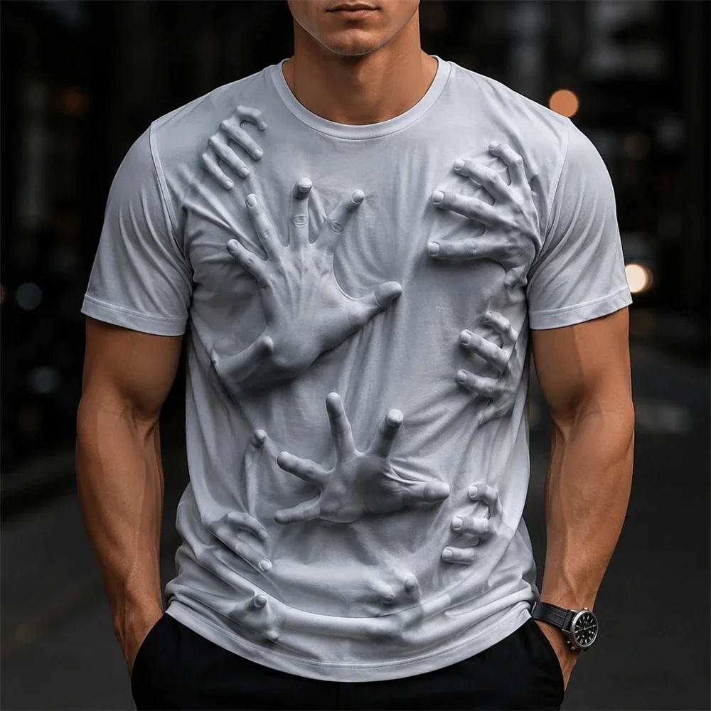 Ghost Hand Visual Pattern 3D Printed Men T-shirt Casual Comfortable Breathable and Quick-dry Suitable for Outdoor Activities Top