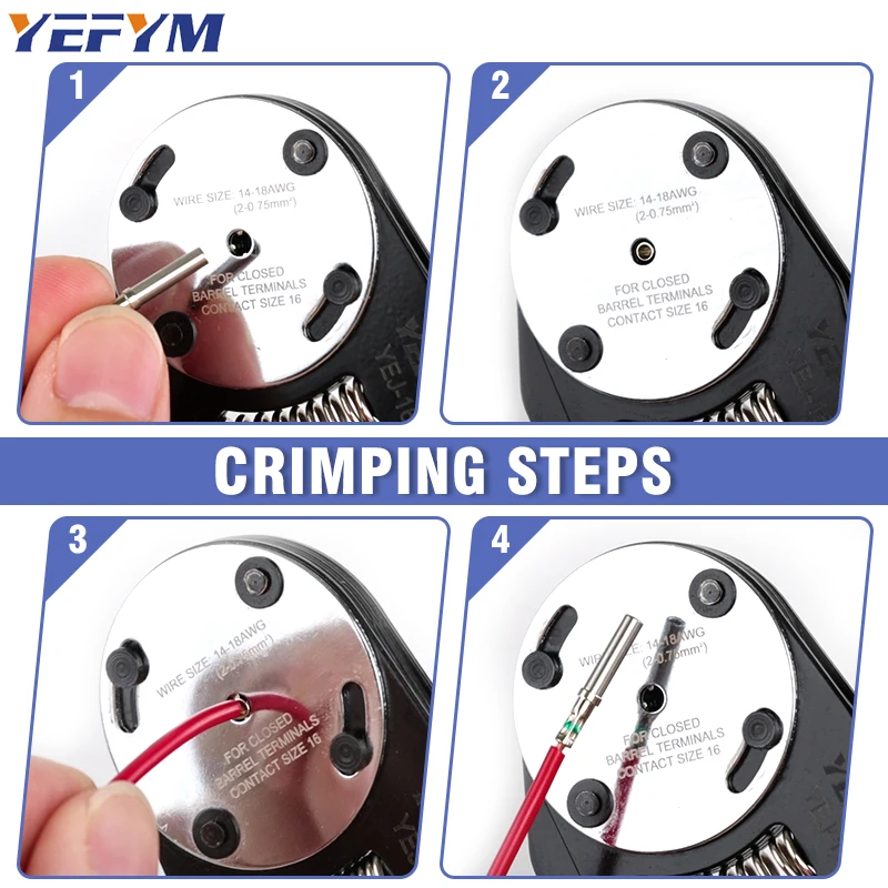 Deutsch Crimp Tool,YEJ-12X/16X/20X Closed Barrel Crimper: 4-Way Indent Connector Crimping Tool for Deutsch Solid Contacts Pliers