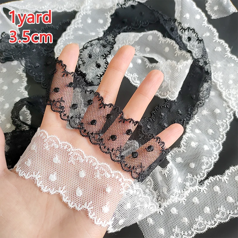 1yard Corde Vintage Embroidery Lace Border For Dress Bag Monitor Decorating Saree Ribbon Rolls Sewing White Trim 3.5cm Top Black