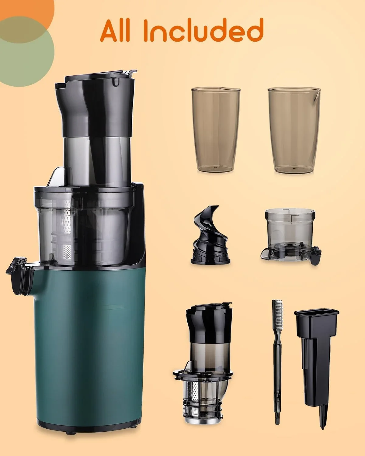 Compact Cold Press Masticating Juicer, eficientemente extrai até 92% de suco, 3,1 "Chute, para o máximo de nutrientes Retini