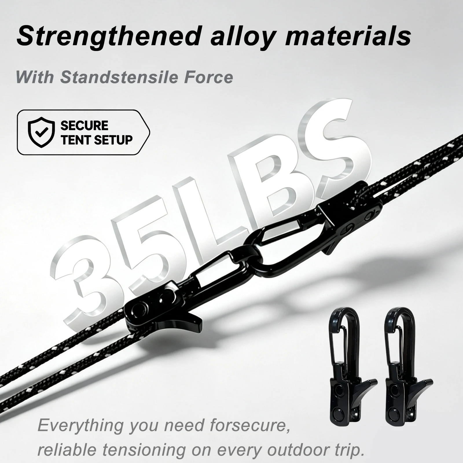 Dark Retractable Paracord Tensioner Rope Fasteners with Alloy Carabiners and Windproof Binding Straps