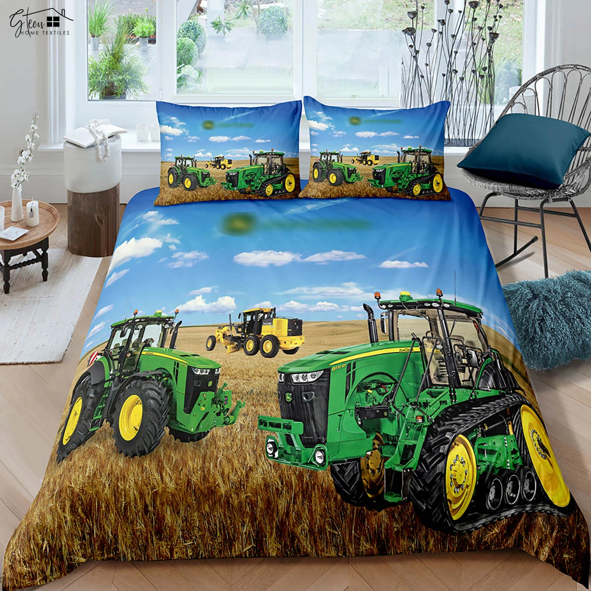 

Farm Tractor 3d Printed Quilt Cover Bedding Set Quilt Cover Pillowcase Three-Piece Set 100% Polyester Machine Washable