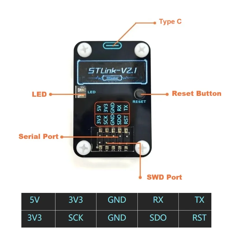 For ST-Link V2.1 STLink V2 STM8 STM32 Simulator Downloader Programmer Programming USB Drag and Drop Burning  With Serial Port