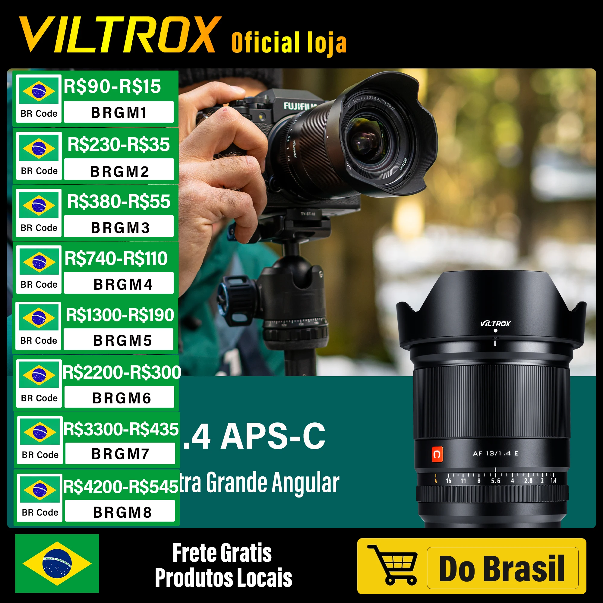 Estoque Brasil Viltrox 13mm f1.4 para 13mm sony e lente lentes fuji x lente câmera foco automático ultra grande angular APS-C vlog lentes Sony zve10 A6600 a6700 fx30 A6500 ZV-E10 II