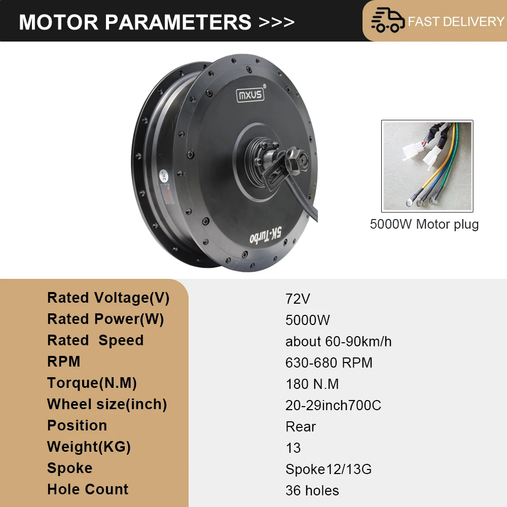 MXUS Motor 72V 3000W/5000W Electric Bicycle MXUS Brand Motor 48V 1000W/2000W Rear Brushless Gearless Hub Motor