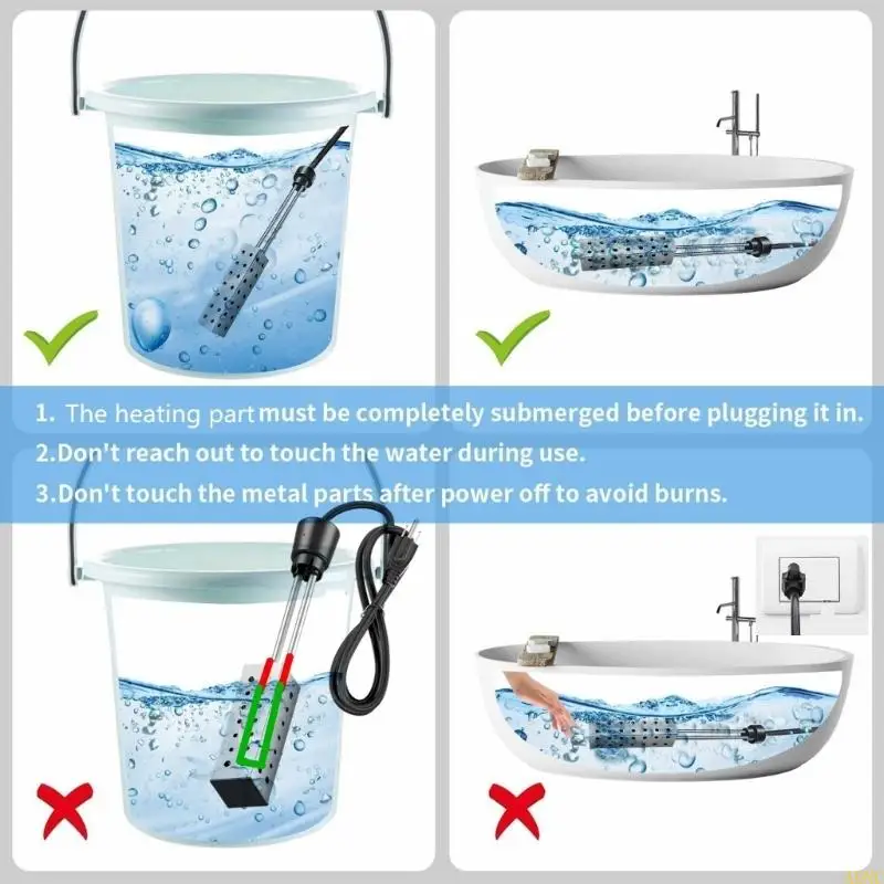 A0NC電気給湯器2500Wポータブル入浴バケット用の自動シャットオフタイマー機能ホットタブステンレスハウジング