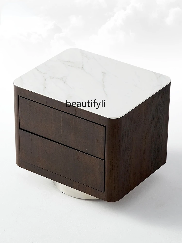 zqItalian High-End Stone Plate Bedside Table Large Bedroom Storage Cabinet Large Size Square Bedside Cabinet