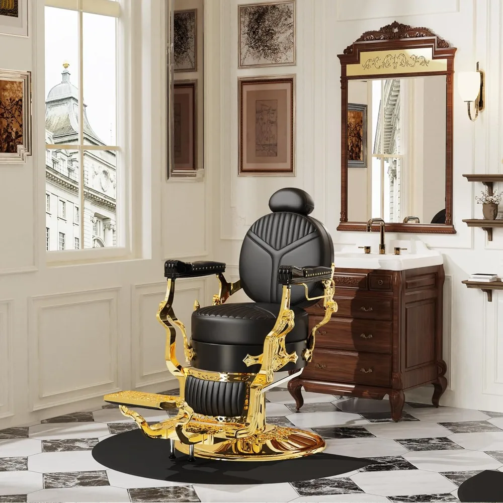 Chaise de barbier, chaise de salon avec appui-tête amovible, chaise de salon inclinable rétro avec cadre en acier robuste, chaises de styliste élégantes