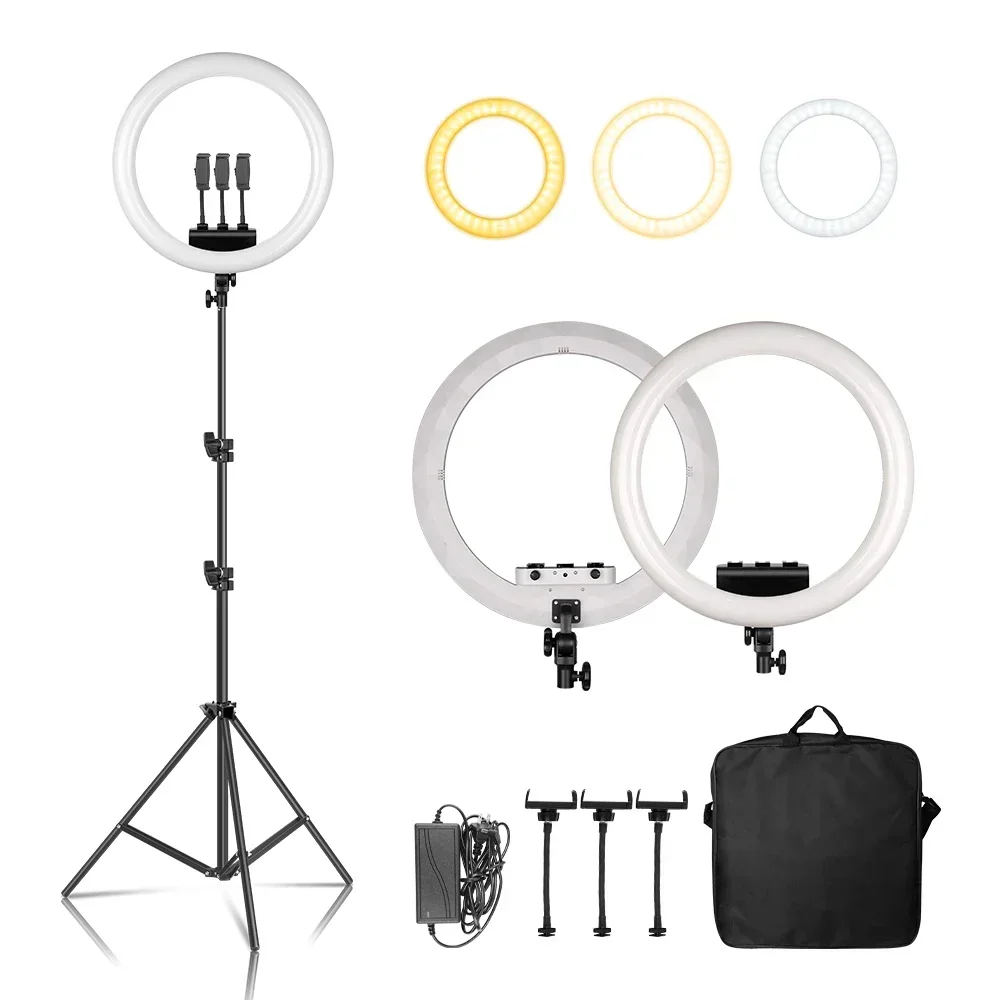 Image of 45 cm / 18 Zoll Ringlicht mit verschiedenen Stativvarianten oder ohne Stativ, 18 Zoll Ringlicht mit Stativ, Wandhalterung, 3200-6500K Fotostudioleuchte für Vlog-Videoaufnahmen, Make-up,