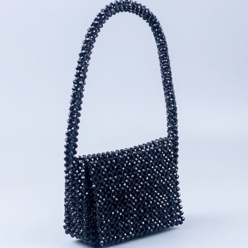 Handbag Black Acrylic Angle Beads U-Handle Party Handbag Women's Dinner Hand-woven Fashion Shoulder Bag Birthday Gift